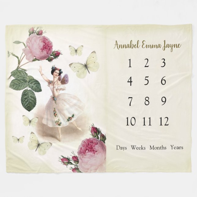 Fairy Ballerina Baby 1st year Milestone Blanket  (Front (Horizontal))