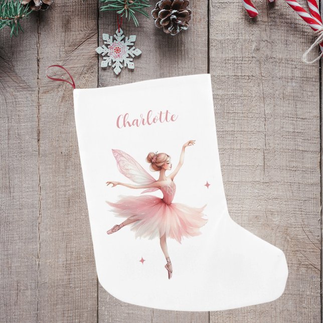 Fairy ballerina white pink girl name small christmas stocking (Creator Uploaded)