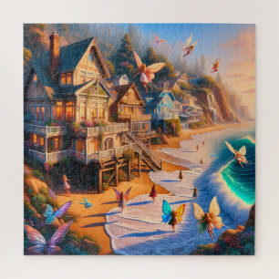 Fairy Beach Cottages at Golden Sunset Jigsaw Puzzle