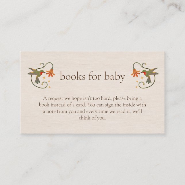 Fairy Bird Floral Books For Baby Baby Shower Enclosure Card (Front)