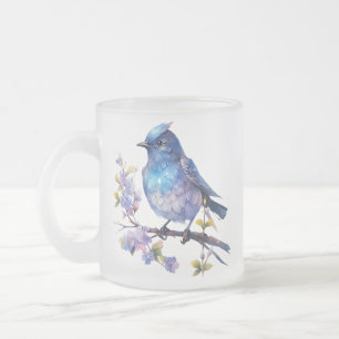 Fairy Bird Flowers watercolor Clipart-73611 Frosted Glass Coffee Mug