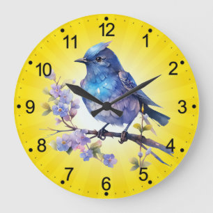 Fairy Bird Flowers watercolor Clipart-73611 Large Clock
