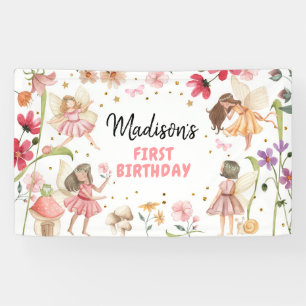 Fairy Birthday 1st Enchanted Forest Girl Backdrop Banner