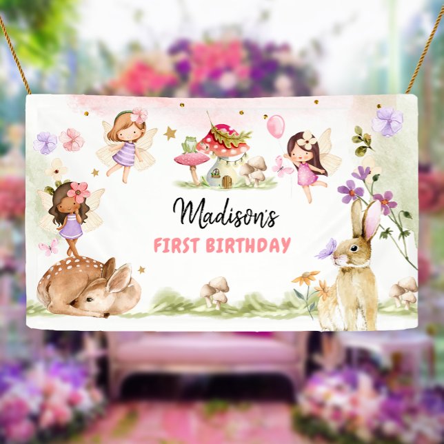 Fairy Birthday 1st Enchanted Forest Girl Floral Banner (Creator Uploaded)