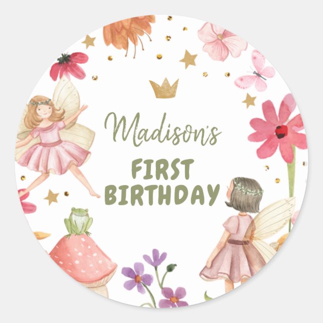 Fairy Birthday 1st Forest Fairy Sticker Favour (Front)