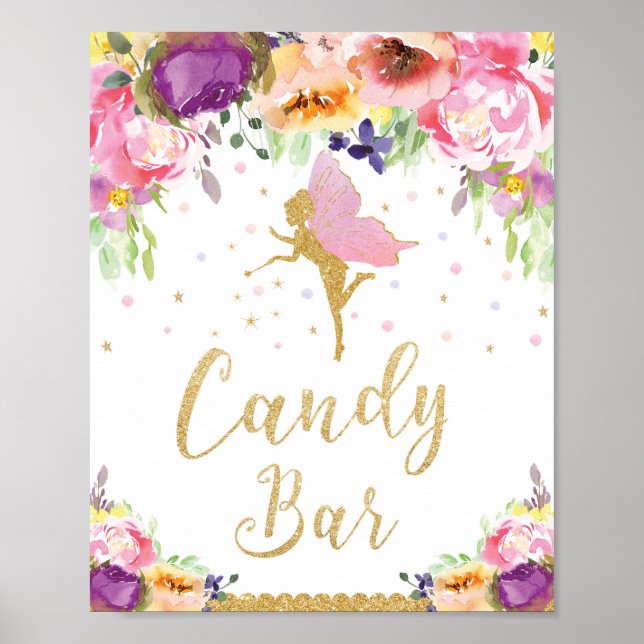 Fairy Birthday Candy Bar Sign Baby Girl Shower (Front)