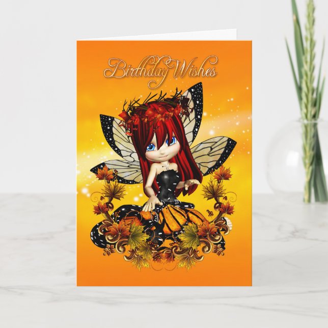 fairy birthday card - birthday wishes autumn colou (Front)