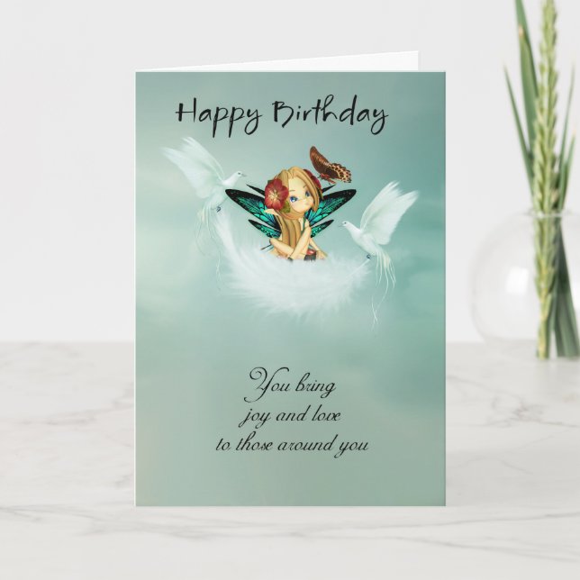 Fairy Birthday Card With Doves (Front)
