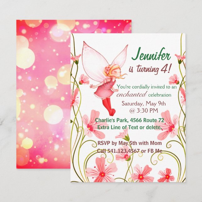 Fairy Birthday Child Girl Invitation (Front/Back)