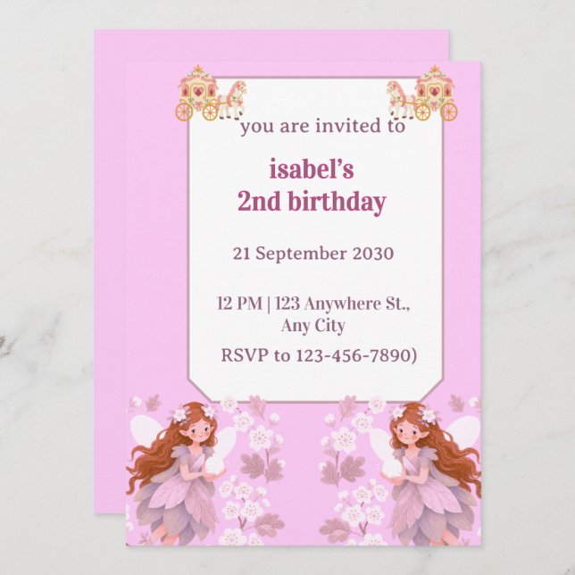  fairy birthday invitation girls (Front/Back)