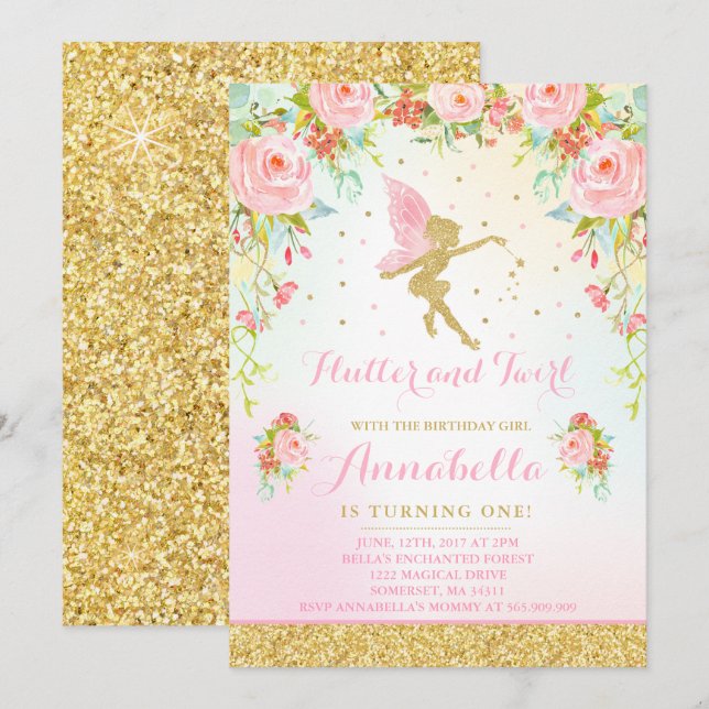 Fairy Birthday Invitation Whimsical Magical Party (Front/Back)