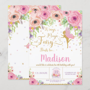 Fairy Birthday Invitations Pink Floral Whimsical