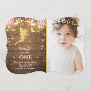 Fairy Birthday Invite Pink Gold Magical Whimsical