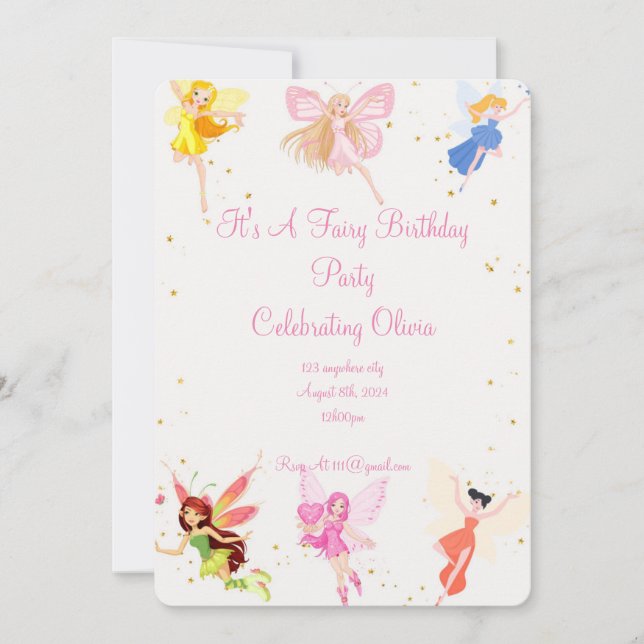 FAIRY BIRTHDAY PARTY FOR GIRLS INVITATION (Front)