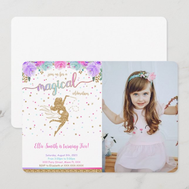 Fairy Birthday Photo Invitation (Front/Back)