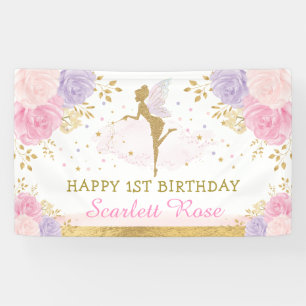 Fairy Birthday Pink Purple Gold Magical Party Banner