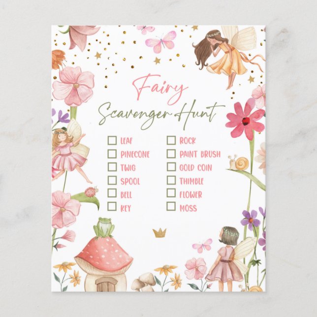 Fairy Birthday Scavenger Hunt Party Game Forest (Front)