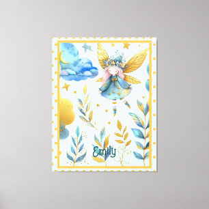 Fairy Birthday Teal Gold Pink Princess Fairytale Canvas Print