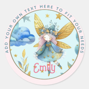 Fairy Birthday Teal Gold Pink Princess Fairytale Classic Round Sticker