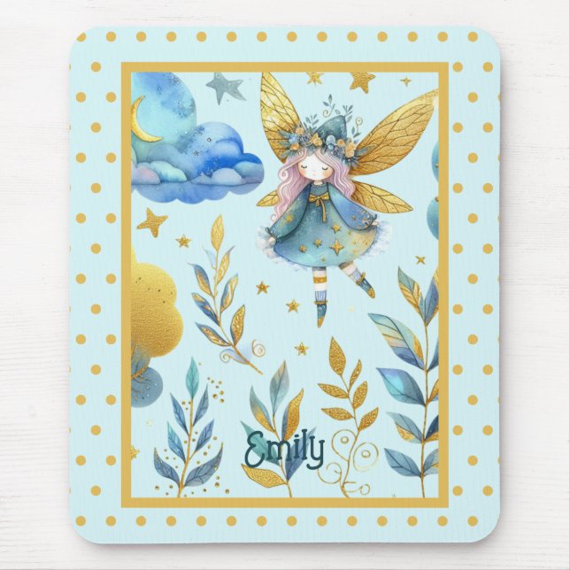 Fairy Birthday Teal Gold Pink Princess Fairytale Mouse Mat (Front)