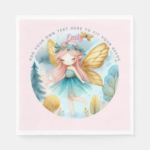 Fairy Birthday Teal Gold Pink Princess Fairytale Napkin