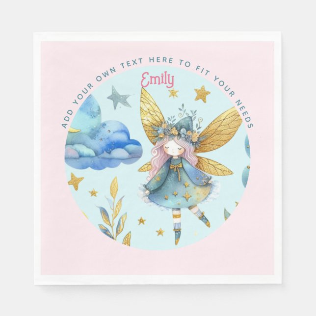 Fairy Birthday Teal Gold Pink Princess Fairytale Napkin (Front)