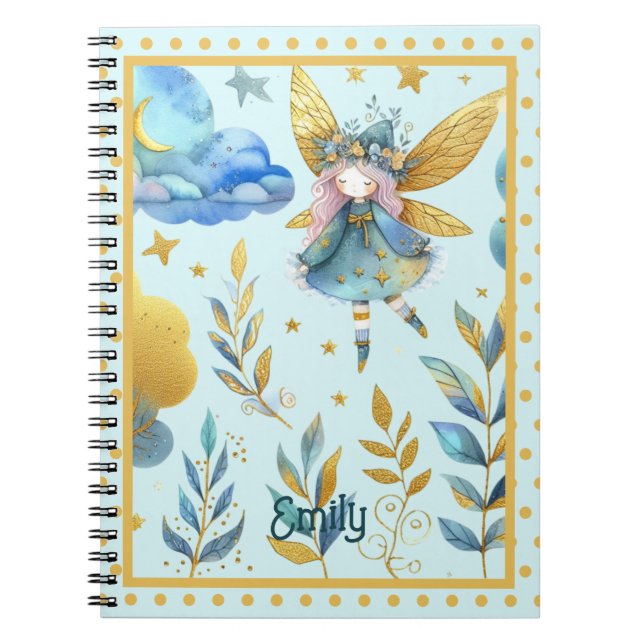 Fairy Birthday Teal Gold Pink Princess Fairytale Notebook (Front)
