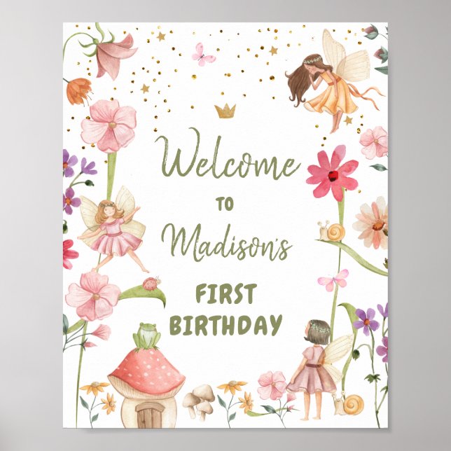 Fairy Birthday Welcome Enchanted Forest Girl Pink  Poster (Front)