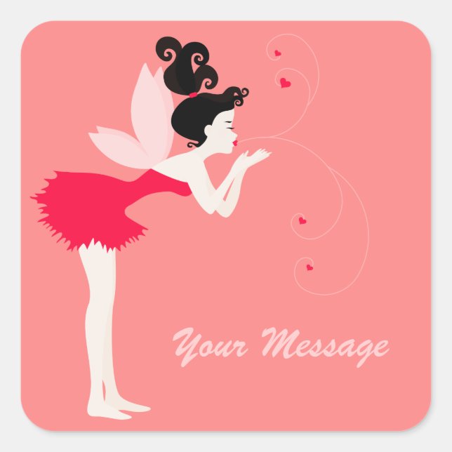 Fairy blowing heart kisses square sticker (Front)