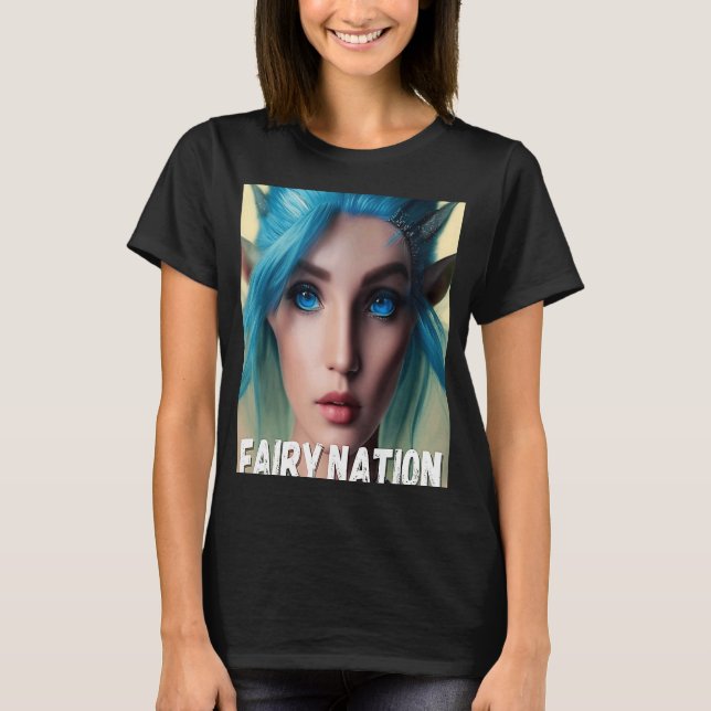 Fairy Blue Haired Elf Fay Pixie Elfin T-Shirt (Front)