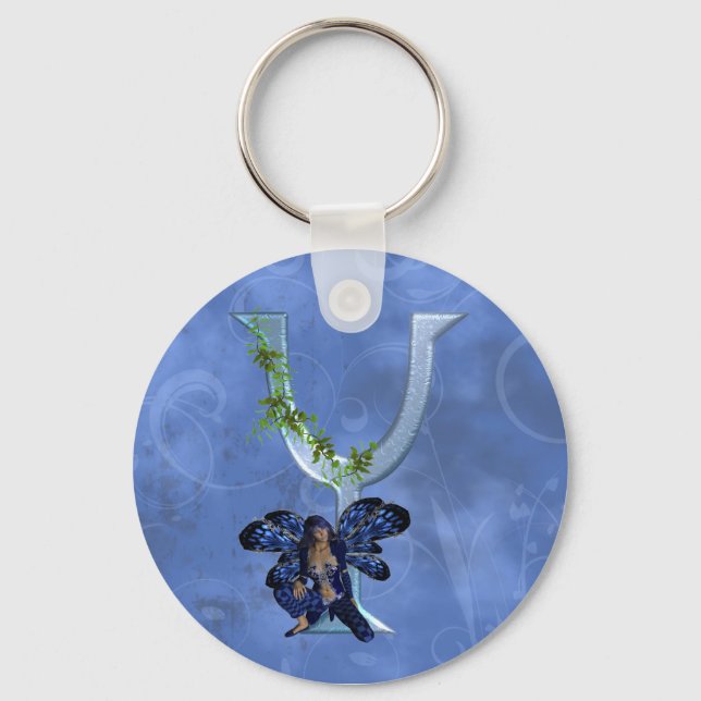 Fairy Blue Monogram Y Key Ring (Front)