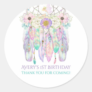 Fairy Boho Dream Catcher Pastels Feathers Classic Round Sticker