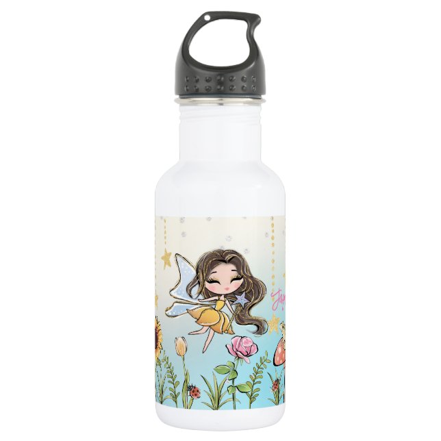Fairy Brown Hair Girl Custom Name Kids Small 532 Ml Water Bottle (Front)