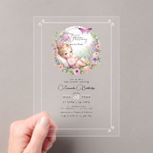 Fairy Butterfly Garden Flutter Love Baby Shower Acrylic Invitations