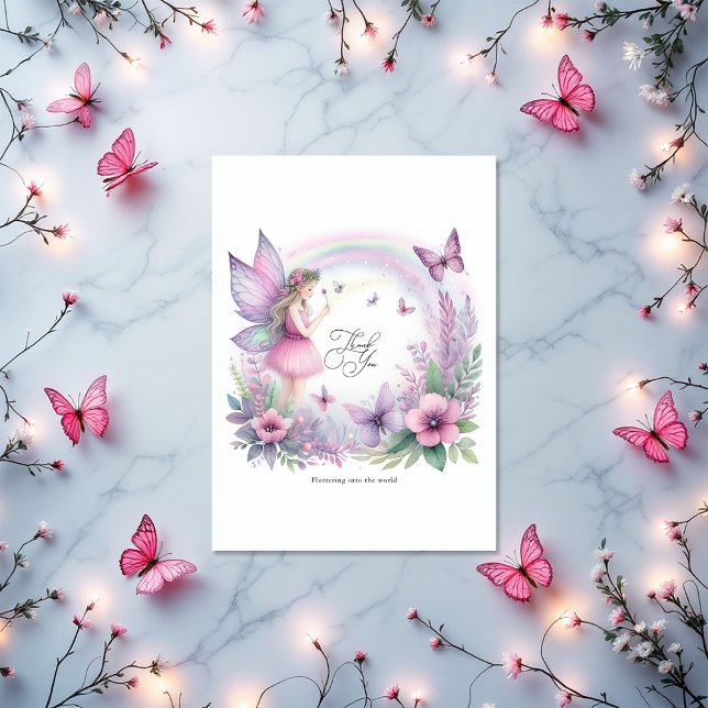 Fairy Butterfly Garden Flutter Love Baby Shower Thank You Card (Fairy Butterfly Garden Flutter Love Baby Shower Thank You Card)