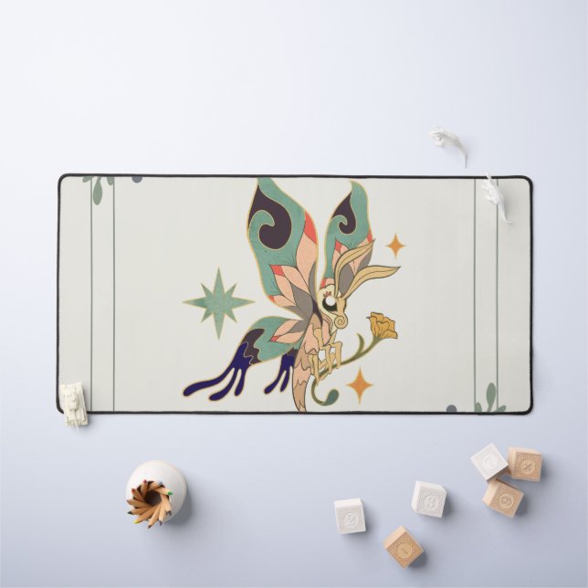 Fairy Butterfly, Green Graphic Art, Fae Inspired Desk Mat (Kids Table)