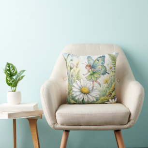Fairy Butterfly In a Daisy Garden Cushion