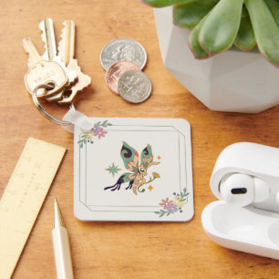 Fairy Butterfly, Magical Floral Fantasy Key Ring