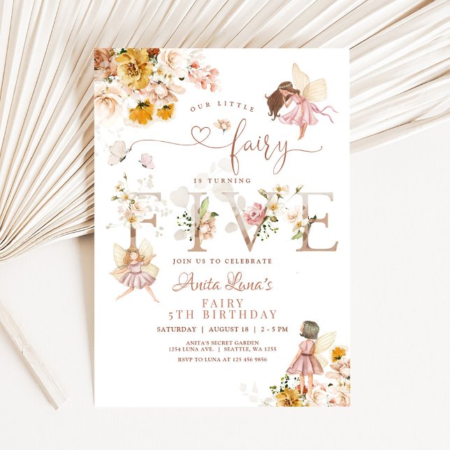 Fairy Butterfly Magical Wildflower 5th Birthday Invitation (Creator Uploaded)