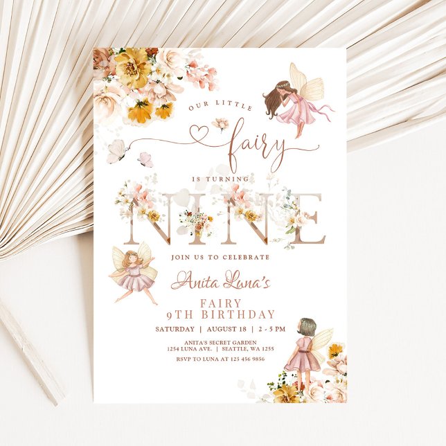 Fairy Butterfly Magical Wildflower 9th Birthday Invitation (Creator Uploaded)