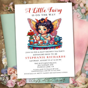 Fairy Butterfly Tea Red Rose Baby Shower Quotes Invitation
