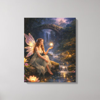 Fairy by the glowing stream canvas print