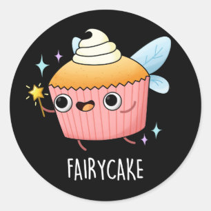 Fairy Cake Funny Cupcake Pun Dark BG Classic Round Sticker