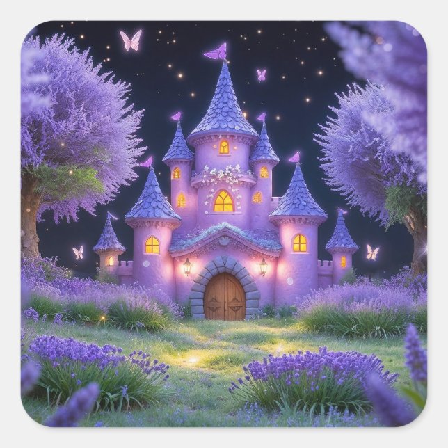 Fairy Castle of the Hidden Lavender Grove Square Sticker (Front)