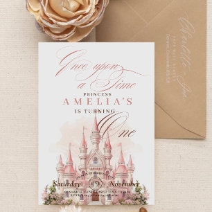 Fairy Castle Princess Pink 1st Birthday Party   Invitation