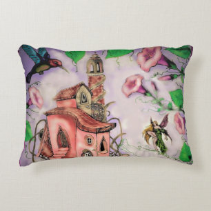 Fairy Castle with Hummingbird   Decorative Cushion