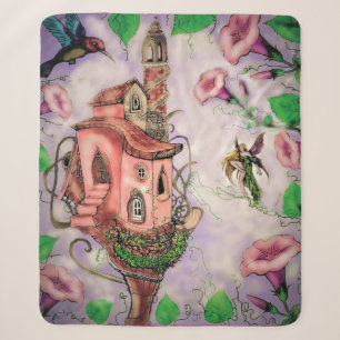 Fairy Castle with Hummingbird Sherpa Blanket