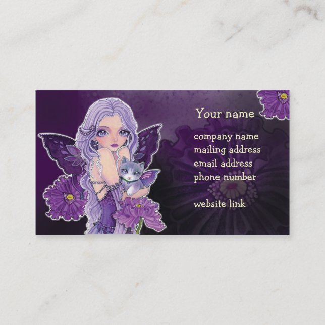 Fairy  & Cat "Poppy Night Adventure" Business Card (Front)