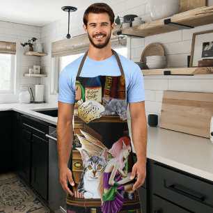 Fairy Cats Books Library Fantasy Apron