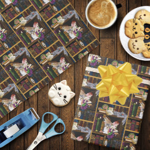 Fairy Cats Books Library Fantasy Wrapping Paper